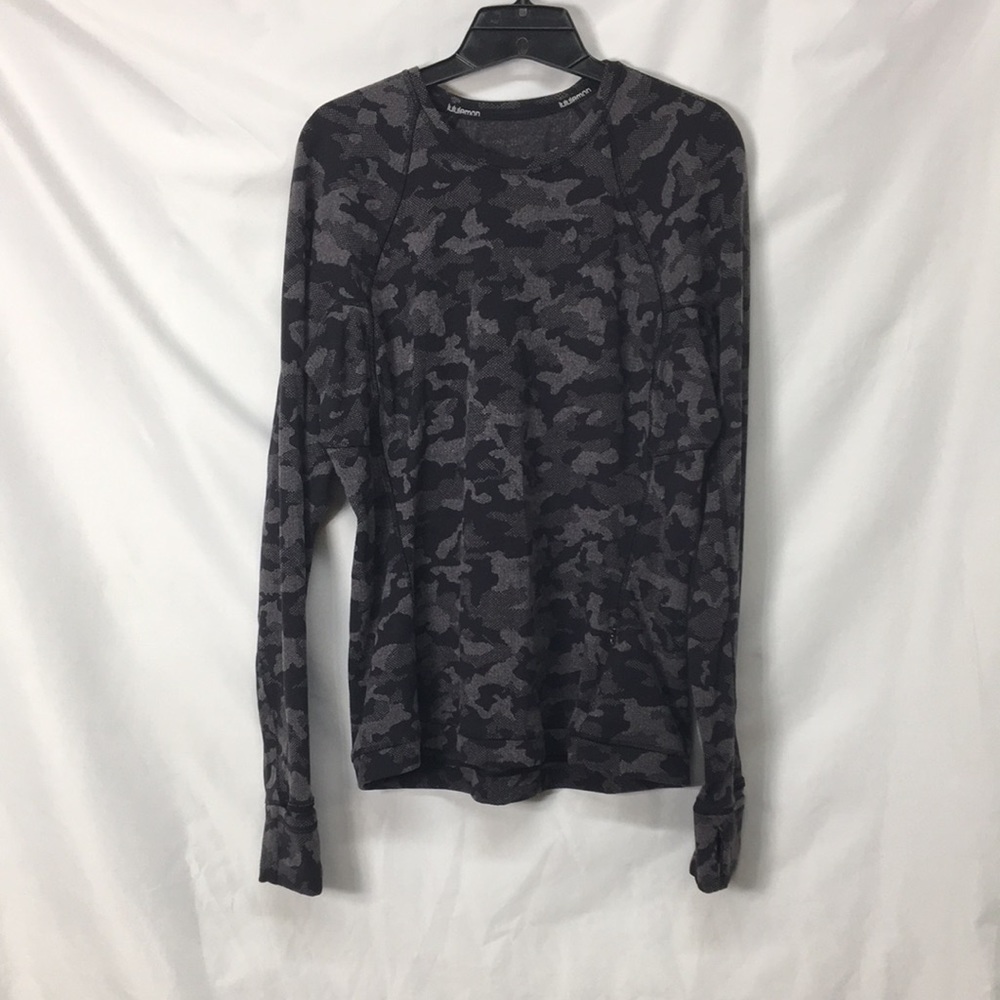 Lululemon Women’s Rundeful Long Sleeve Black Camo Warm Up Top Size M, Like-New
